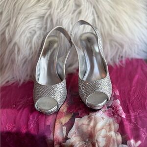 Lulu Townsend Glittering Silver Peep-Toe Heels
